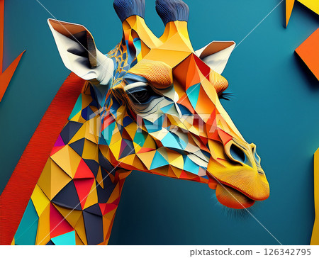 紙工藝風格長頸鹿 126342795