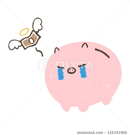 Hand-drawn piggy bank crying because money has disappeared Hand-drawn piggy bank crying because money has disappeared 126342968