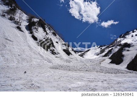 Spring snowfield debris (avalanche traces) on Mt. Harinoki 126343041