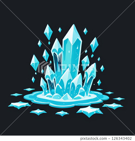 Brilliant ice crystals radiating shimmering blue light amidst a dark background creating a magical and enchanting atmosphere perfect for winter-themed designs. Brilliant ice crystals radiating shimmering blue light amidst a dark background creating a magical and enchanting atmosphere perfect for winter-themed designs. 126343402