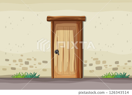 Wooden Door on Brick Wall Wooden Door on Brick Wall 126343514