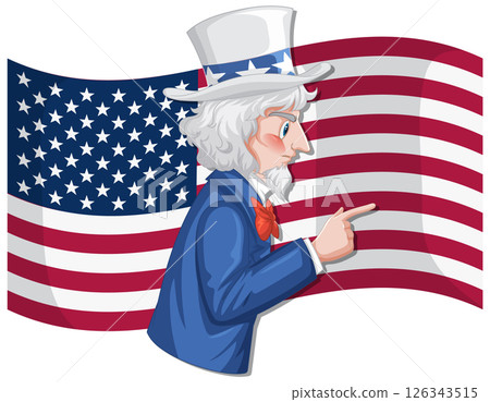 Uncle Sam and American Flag Illustration Uncle Sam and American Flag Illustration 126343515