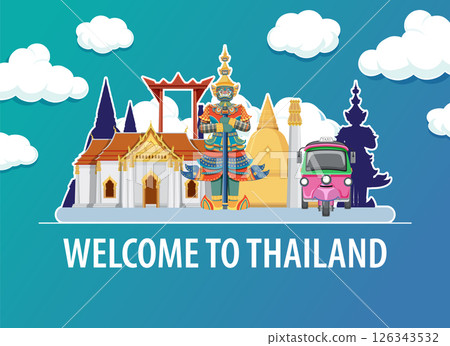 Colorful Thai Landmarks Vector Illustration Colorful Thai Landmarks Vector Illustration 126343532