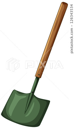 Green Shovel with Wooden Handle 126343534