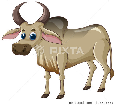 Cartoon Buffalo with Big Eyes and Horns 126343535