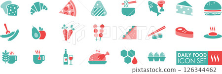 Daily food icons set in solid style, It contain groceries, Mexican, Burger, Japanese, and more 126344462