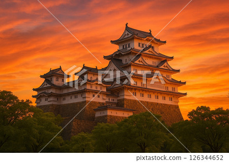 Himeji-jo Castle dyed in the sunset 126344652