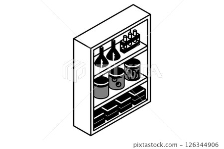 學校科學實驗室的簡單可愛的等距線繪圖例,其中排列著科學實驗設備 學校科學實驗室的簡單可愛的等距線繪圖例,其中排列著科學實驗設備 126344906