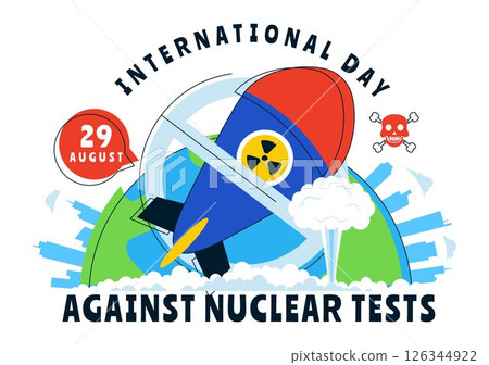 International Day Against Nuclear Tests Vector Illustration for August 29 Celebration Featuring the Earth and a Rocket Bomb in a Flat Background 126344922