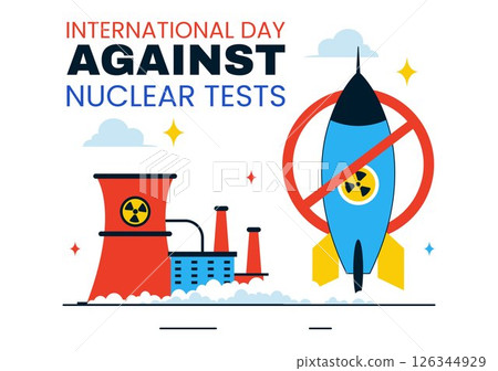 International Day Against Nuclear Tests Vector Illustration for August 29 Celebration Featuring the Earth and a Rocket Bomb in a Flat Background 126344929