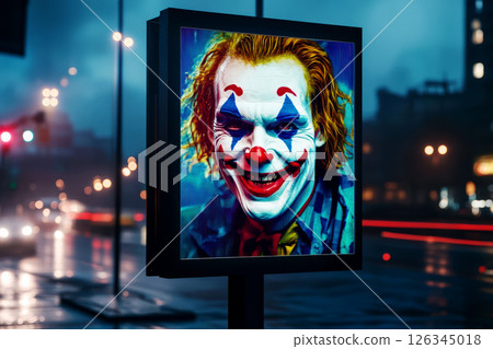 advertisement billboard for happy fools with joker on April, Mockup billboard. 126345018