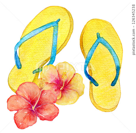 水彩插畫：穿著沙灘涼鞋度假 126345238