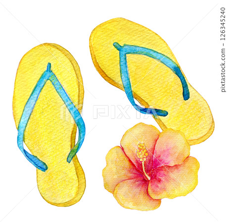 水彩插畫：穿著沙灘涼鞋度假 126345240