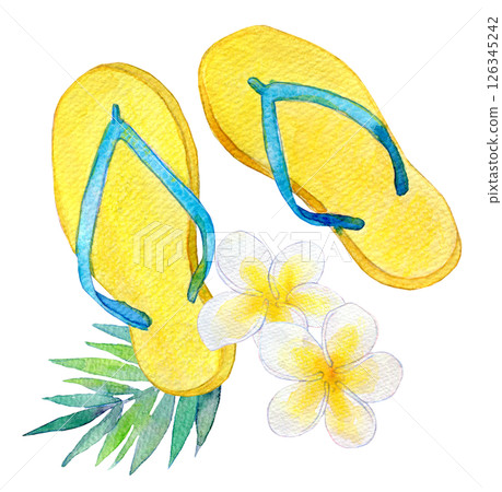 水彩插畫：穿著沙灘涼鞋度假 126345242