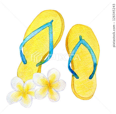 Watercolor illustration: Vacation in beach sandals Watercolor illustration: Vacation in beach sandals 126345243