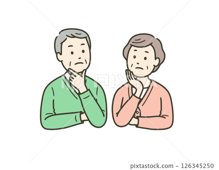 一對擔心的老年男女夫婦上半身的插圖 126345250