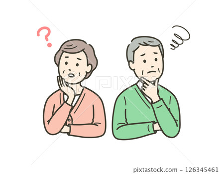 一對擔心的老年男女夫婦上半身的插圖 一對擔心的老年男女夫婦上半身的插圖 126345461