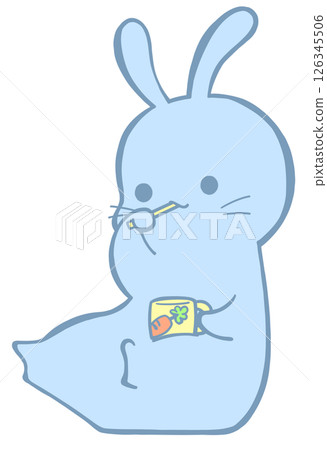 Sitting rabbit brushing its teeth (blue) 126345506