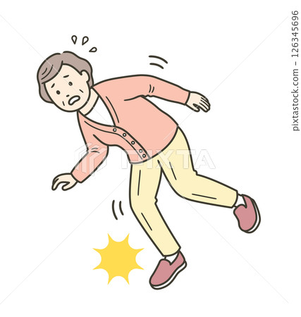 一位跌跌撞撞、驚慌失措的老婦人 126345696