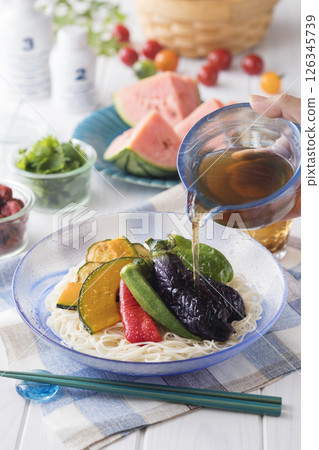 Summer vegetable somen noodles Summer vegetable somen noodles 126345739
