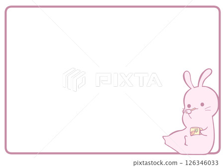 A frame background of a rabbit sitting and brushing its teeth (sakura color) 126346033