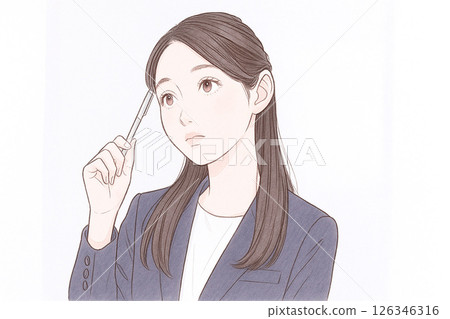A woman worried with a pen in her hand 126346316