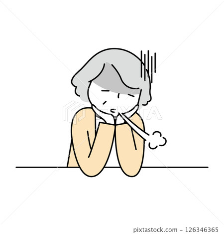 The upper body of a middle-aged woman sighing due to menopausal depression 126346365