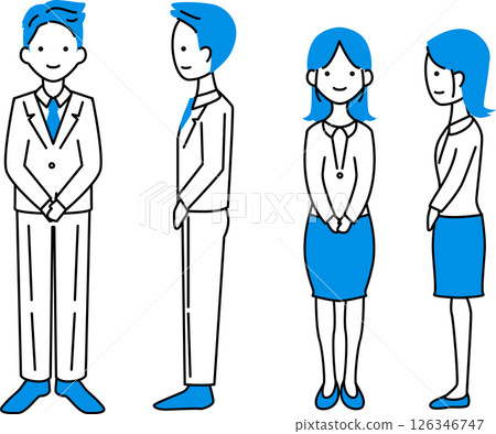 Full body illustration of a man and woman wearing suits Full body illustration of a man and woman wearing suits 126346747