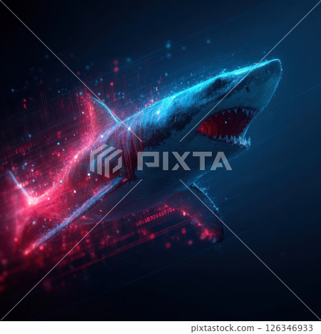Digital shark swimming in data stream representing online threats Digital shark swimming in data stream representing online threats 126346933