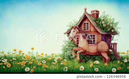帶有搖馬圖案的房子、生成式人工智慧、人工智慧圖像 126346956