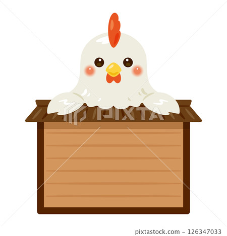 一隻雞騎在木牌上的人物插圖 126347033