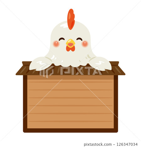 騎在木牌上的微笑雞人物插圖 126347034