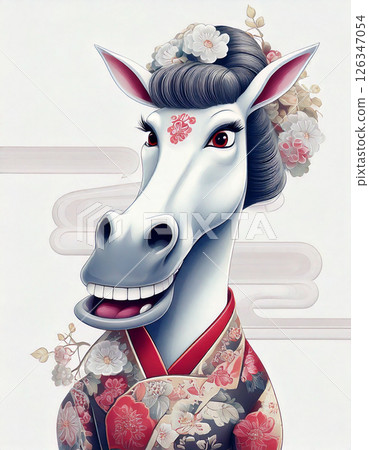一匹扮成藝伎的滑稽馬，生成式人工智慧，人工智慧圖像 126347054