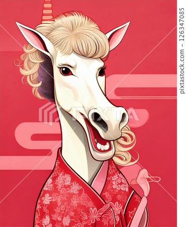 A funny horse dressed as a geisha, Generative AI, AI images A funny horse dressed as a geisha, Generative AI, AI images 126347085