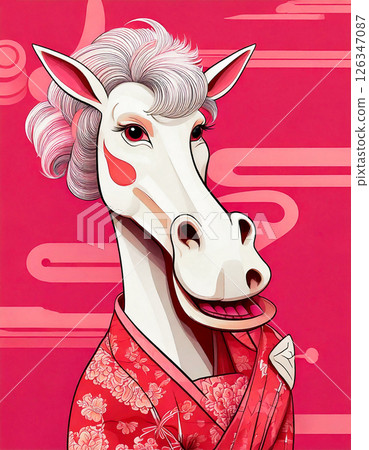 一匹扮成藝伎的滑稽馬，生成式人工智慧，人工智慧圖像 126347087