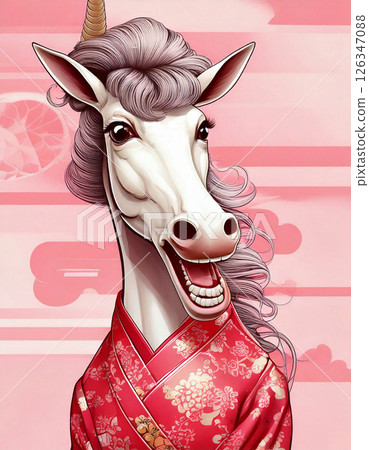 一匹扮成藝伎的滑稽馬,生成式人工智慧,人工智慧圖像 一匹扮成藝伎的滑稽馬,生成式人工智慧,人工智慧圖像 126347088