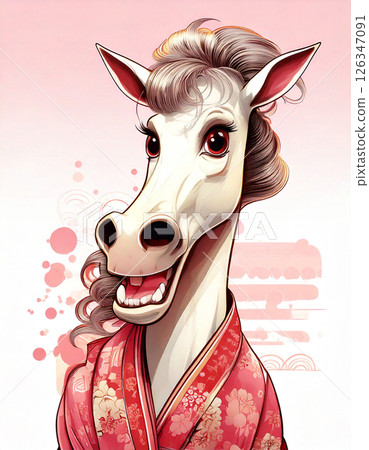 一匹扮成藝伎的滑稽馬，生成式人工智慧，人工智慧圖像 126347091