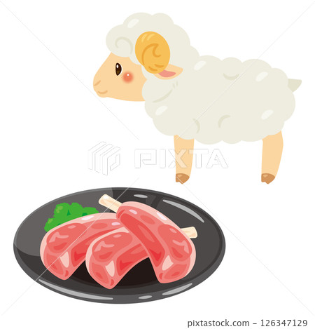 盤子裡的羊肉和綿羊的插圖 126347129