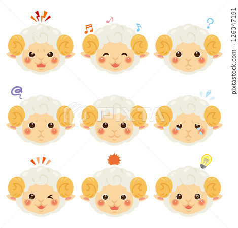 Sheep illustration set - facial expressions only Sheep illustration set - facial expressions only 126347191