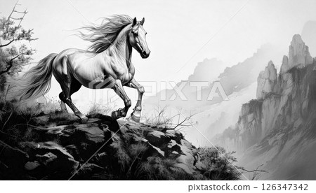 站在懸崖上的馬，生成式人工智慧，人工智慧圖像 126347342