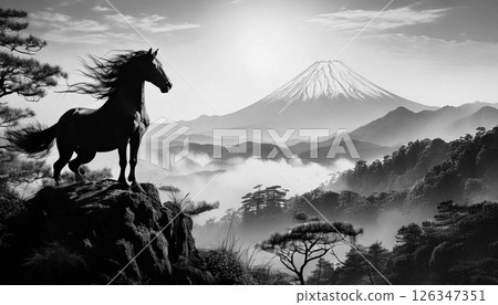 Horse Standing on a Cliff, Generative AI, AI Images 126347351
