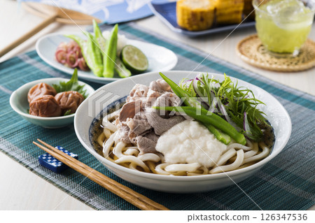 Pork shabu-shabu and yam chilled udon Pork shabu-shabu and yam chilled udon 126347536