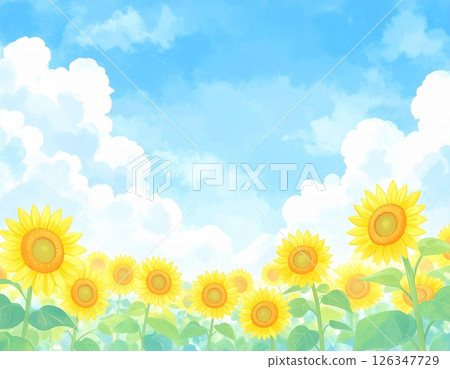 Summer sky, cumulonimbus clouds and sunflower fields 126347729