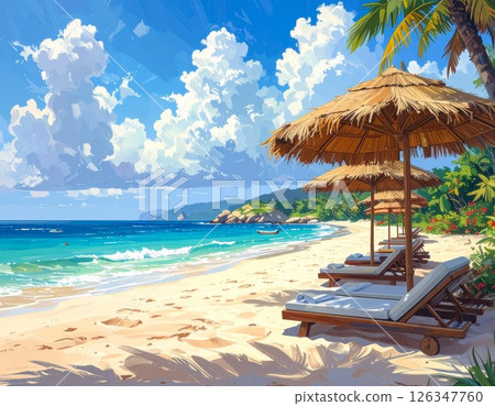 受暑假啟發的海灘度假風格插圖 126347760