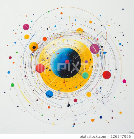 Colorful cosmic abstract art with planets and orbits 126347996