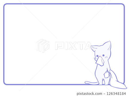 Frame background of a cat with rhinitis holding a towel blanket (blue) 126348184