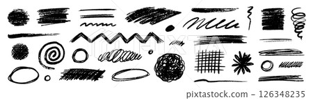 Pencil brush crayon marker chalk texture line stroke element set. Hand drawn crayon pencil brush stroke texture line charcoal shape. Chalk scratch hand drawn style background. Vector Pencil brush crayon marker chalk texture line stroke element set. Hand drawn crayon pencil brush stroke texture line charcoal shape. Chalk scratch hand drawn style background. Vector 126348235