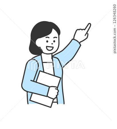 一位婦女指點並解釋的插圖 — 向量圖 126348260