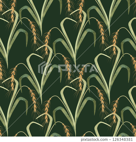 Textile seamless floral pattern with wild grasses and cereals. Design for kitchen home textiles, tablecloths, curtains, bed linen, dress fabrics, wrapping paper. 126348381