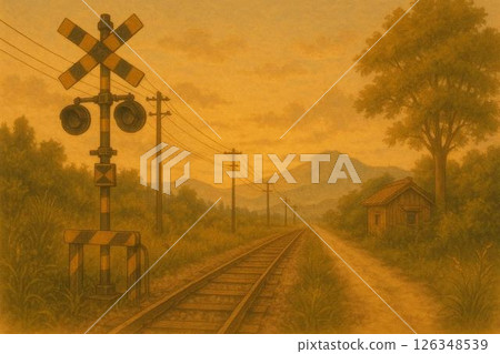 黃昏的鐵路道口 126348539